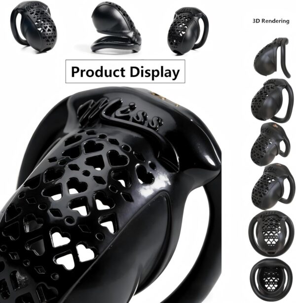 3D Printed Resin Chastity Cage with 4 Ring Sizes feature details graphic 8
