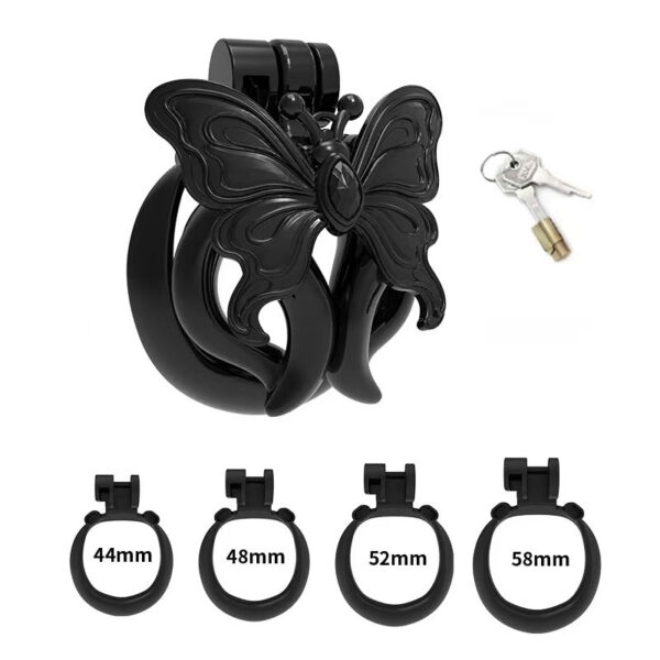 Butterfly Wing Chastity Cage dimensions showing 44mm, 48mm, 52mm detail 3