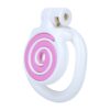Pink and white Candy Heart Flat Chastity Cage front angle