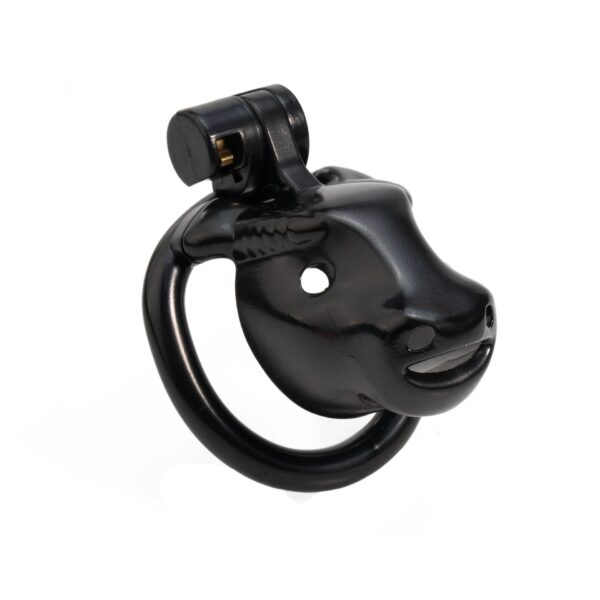 Black Cretan Bull ABS chastity cage front view on white background