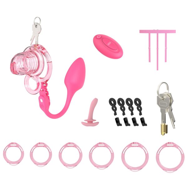 Extensible Silicone Chastity Cage With Vibration Plug feature details graphic 2