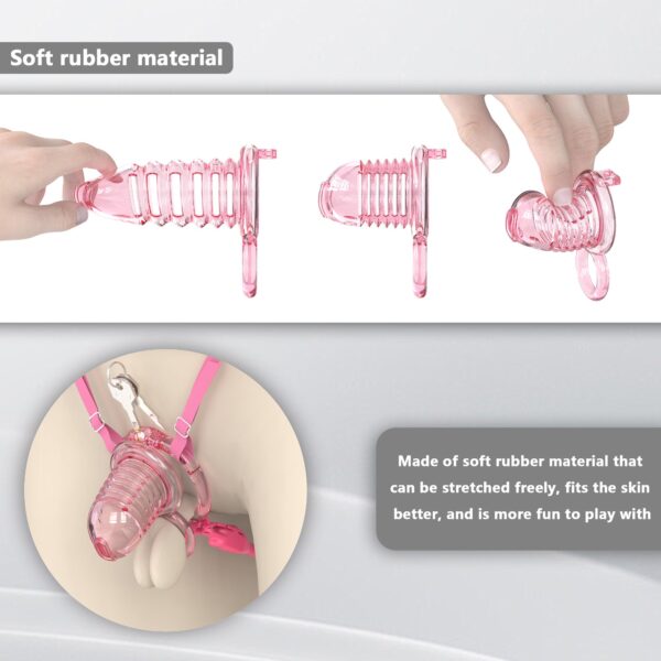 Extensible Silicone Chastity Cage With Vibration Plug feature details graphic 15