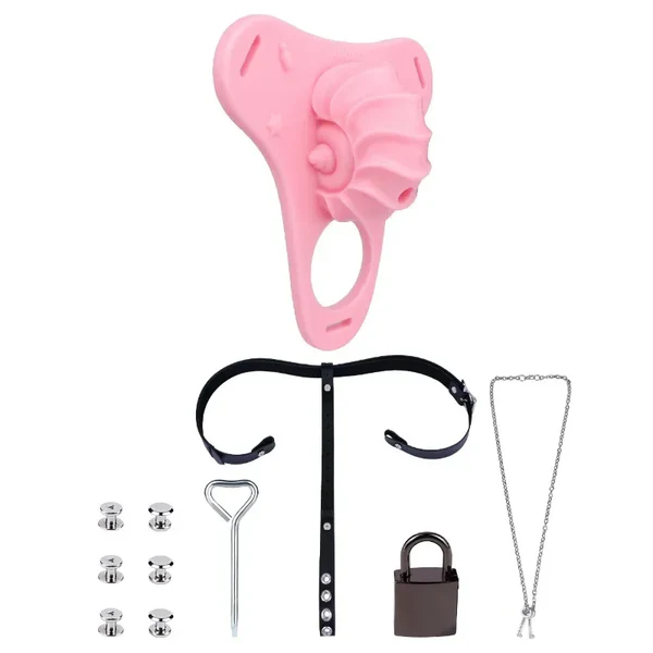 fantasy-pink-conch-chastity-cag_6.png Fantasy Pink Conch Chastity Cage with Belt 7