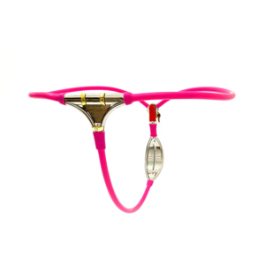 Pink Female Chastity Belt with Front Opening Option, Stainless steel and silicone, product view