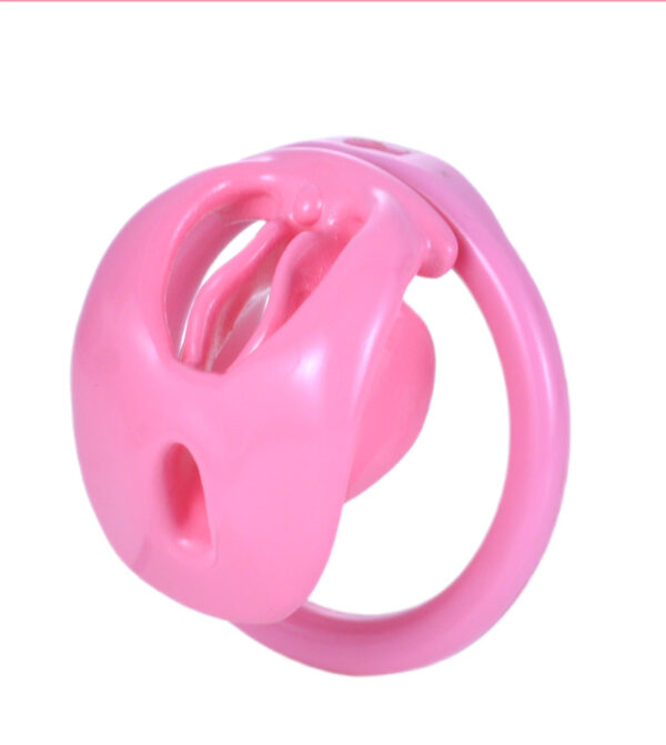 feminine-shell-resin-chastity-cage-with-optional-belt-02.jpg Pink cage angled side view