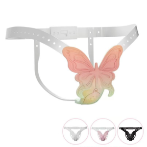 Pink Butterfly Female Chastity Belt, Silicone shell; adjustable straps, product view