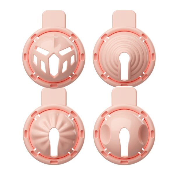 Four interchangeable pink cage fronts shown from front and rear
