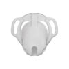 White Galaxy Shell chastity cage front view showing the smooth cover and lower openings
