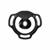 Black Halo Ring flat chastity cage front view with a circular center opening and three strap slots