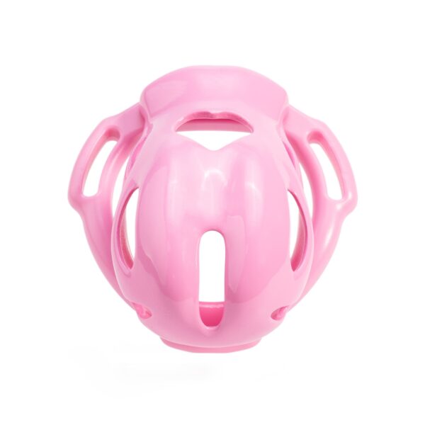 heart-cutout-resin-chastity-cage-with-optional-belt-pink-front.jpg Pink heart cutout resin chastity cage front view