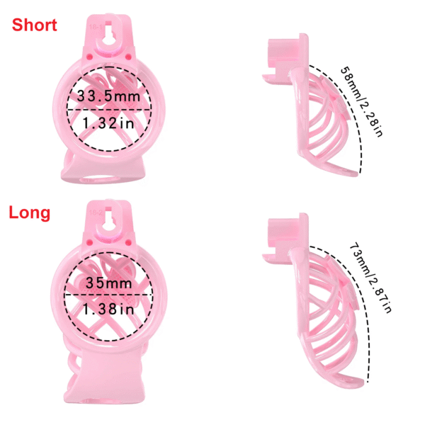 High Heel Cage with Electric Anal Plug dimensions showing 33.5mm, 1.32in, 38in
