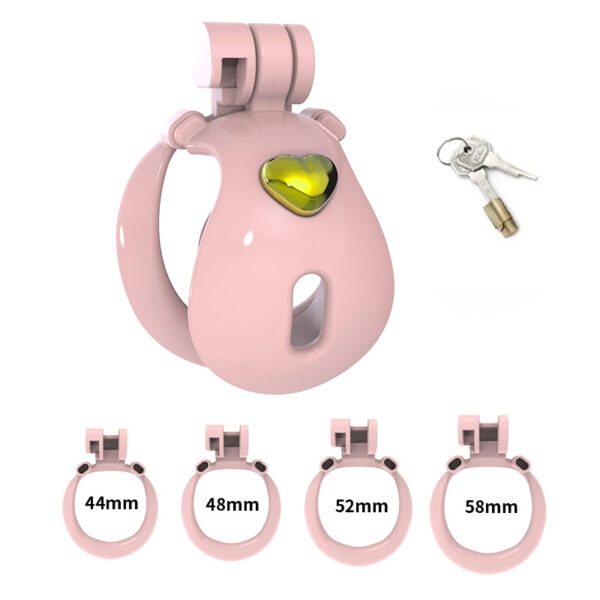 Macaron Cage Resin Chastity Device dimensions showing 44mm, 48mm, 52mm