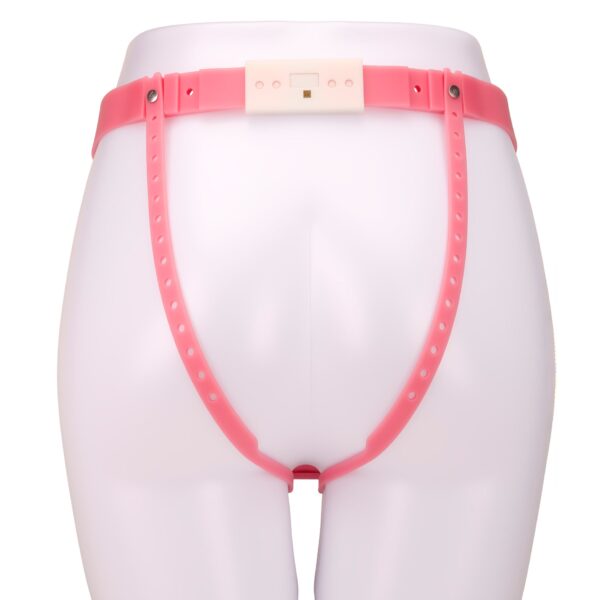 Pink Cross-Dressing Chastity Cage with Waist Strap, Nylon and platinum liquid silicone, gallery view 5