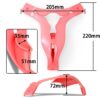Pink Cross-Dressing Chastity Cage with Waist Strap dimensions showing 205mm, 5mm, 220mm
