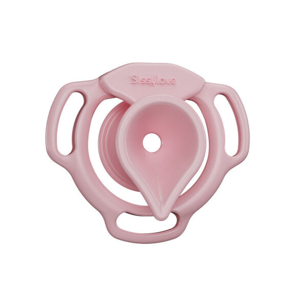 Pink Moon Drop flat chastity cage three-quarter view