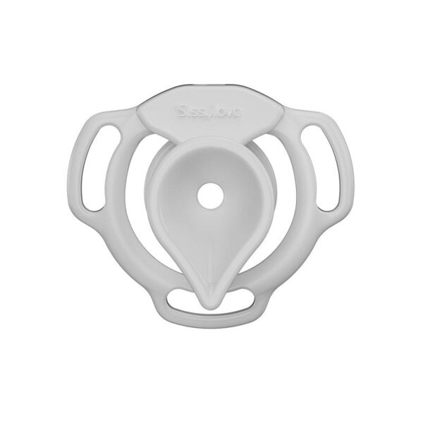 White Moon Drop flat chastity cage front view with teardrop-shaped cup