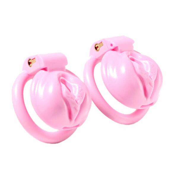 Pink Pussy Shaped Resin Chastity Cage in alternate gallery view 3
