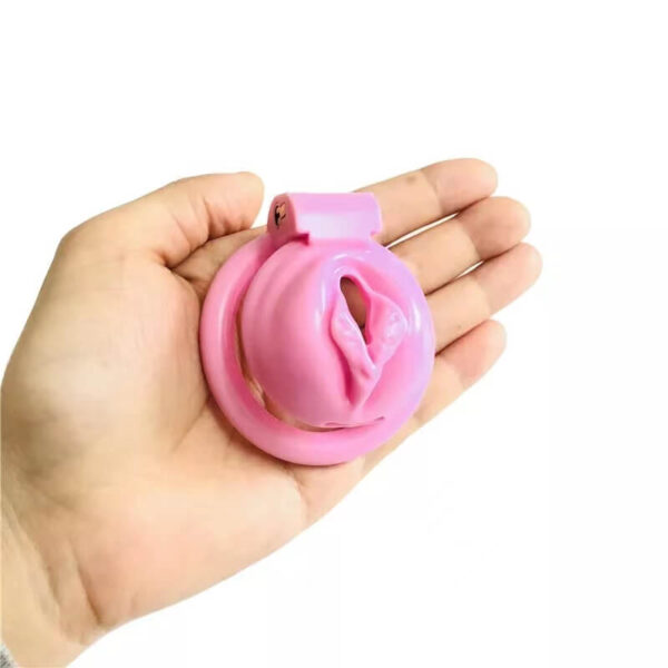 Pink Pussy Shaped Resin Chastity Cage in alternate gallery view 7