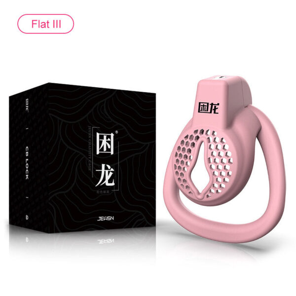 JEUSN Pink Flat Chastity Cage feature details graphic 4