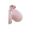 Solid pink heart resin chastity cage, side view