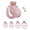 Solid pink heart chastity cage with 44, 48, 52 and 58 mm rings