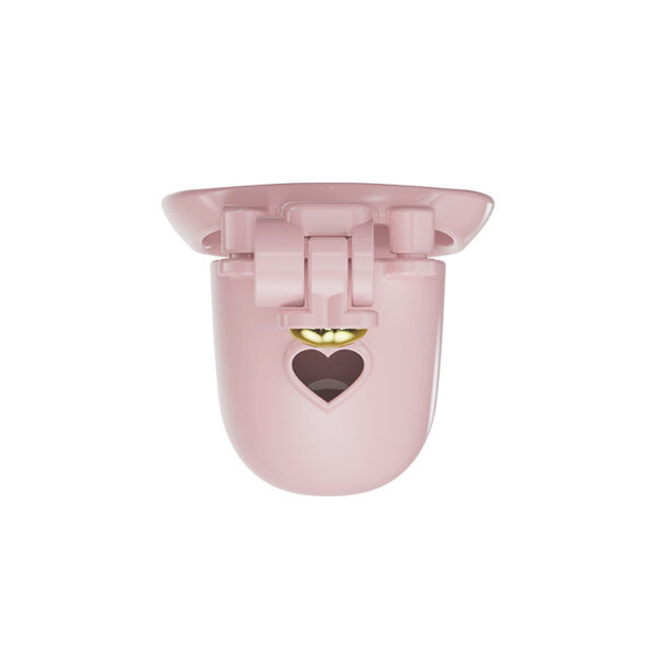 Solid pink heart chastity cage, rear view