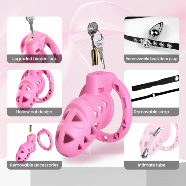 Pink Rattler Chastity Cage with Anal Plug 6