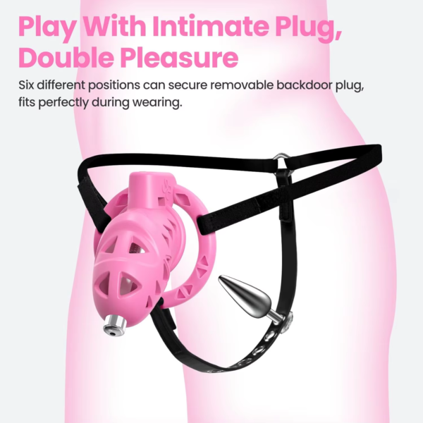 Pink Rattler Chastity Cage with Anal Plug 2