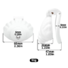 Shell Shaped Sissy Chastity Cage dimensions showing 8mm, 0.31in, 6mm detail 9