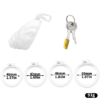 Shell Shaped Sissy Chastity Cage dimensions showing 40mm, 1.57in, 43mm detail 12