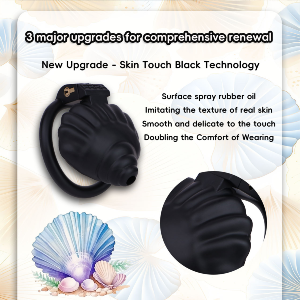 Shell Shaped Sissy Chastity Cage feature details graphic 21