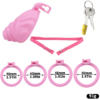 Shell Shaped Sissy Chastity Cage dimensions showing 40mm, 1.57in, 43mm