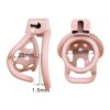 Pink spider-frame chastity cage width measurements: 26 mm side, 28 mm front and 1.5 mm bar