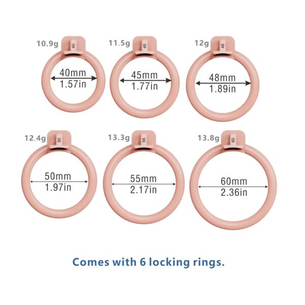 spider-frame-plastic-chastity-cage-with-silicone-studs-ring-size-chart.jpg Six included base ring diameters: 40, 45, 48, 50, 55 and 60 mm