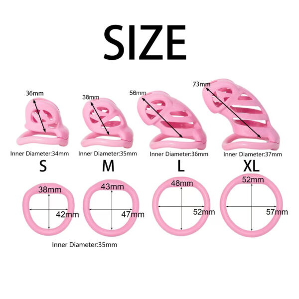 Viper Stealth Version Chastity Cage dimensions showing 52mm, 43mm, 48mm